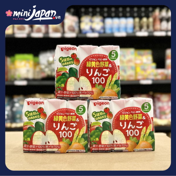Nước ép hoa quả Pigeon vị táo, rau xanh 125mlx3 hộp