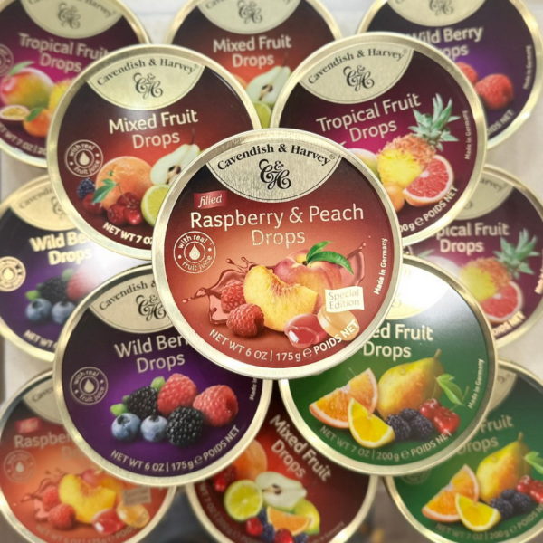 Kẹo thiếc Cavendish & Harvey mâm xôi & đào 175g