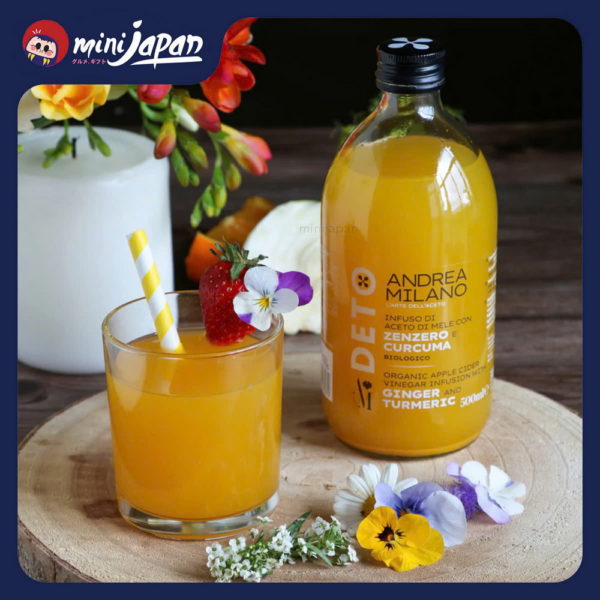 Giấm táo Detox hữu cơ có giấm cái vị Gừng Nghệ Milano 500ml