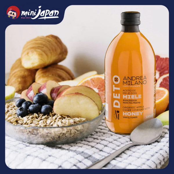 Giấm táo mật ong Detox hữu cơ có giấm cái Milano 500ml