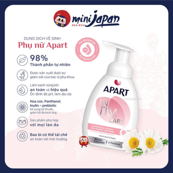 Dung dịch vệ sinh phụ nữ tạo bọt Apart dịu da và kháng khuẩn chiết xuất hoa cúc 300ml