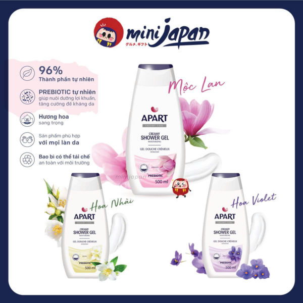 Gel tắm Apart dưỡng ẩm và mềm mịn da chiết xuất hoa mộc lan 500ml