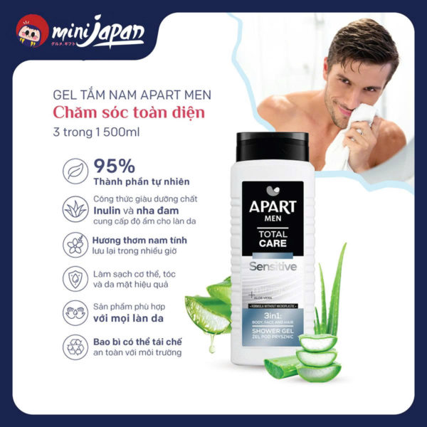 Gel tắm nam Apart Men dưỡng ẩm bảo vệ da 3 trong 1 500ml